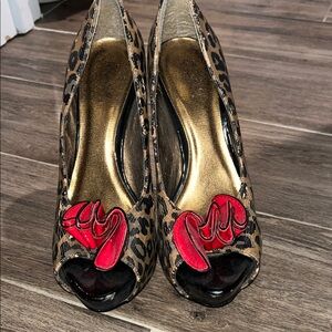 Qupid Leopard Print Heels with Red Accent